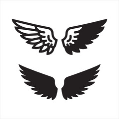 Obraz premium Two pairs of stylized wings in black and white outline