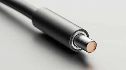 A black cable with a silver tip