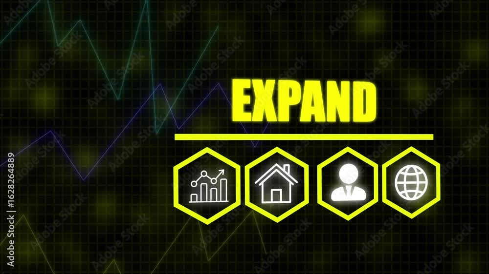 Poster a expand business concept on a flashing computer monitor with moving graphs and data. histogram busi