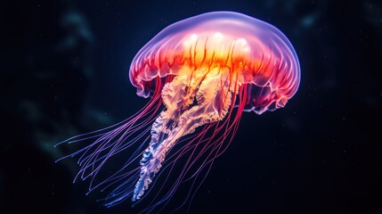 Obraz premium Bioluminescent jellyfish, glowing in dark depths