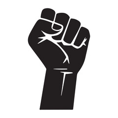 Silhouette of a Raised Fist Symbolizing Strength and Solidarity on Transparent Background