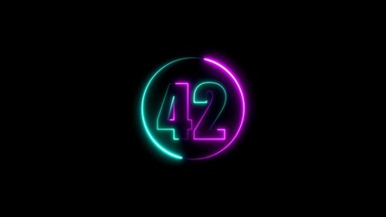 Obraz premium Neon number forty two inside a circle illuminated in vibrant blue and pink colors