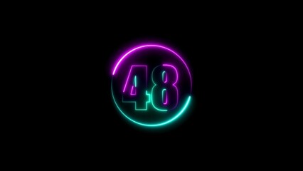 Neon sign displaying the number forty-eight surrounded by a glowing circle on black background