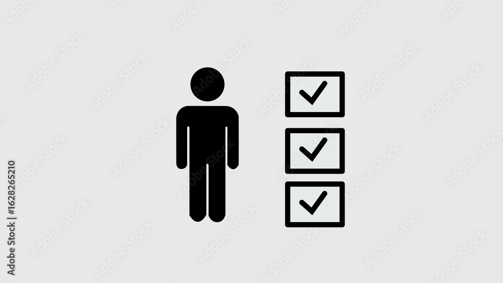 Poster simple icon of person with completed checklist representing task completion success