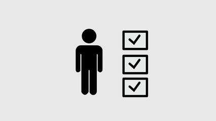 Simple icon of person with completed checklist representing task completion success