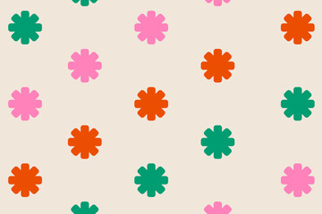 Geometric shapes random seamless pattern design vector in bold colors.