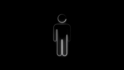 Minimalist male silhouette icon illuminated with white neon on a deep black background