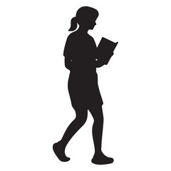 Silhouette of a Girl Reading a Book While Walking on a Transparent Background for Creative Designs