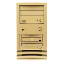 Retro pc computer tower, isolated on transparent background