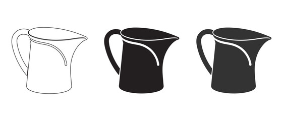 Pitcher Icon Set, Outline, Solid Black, and Dark Gray Variations for Design Use.