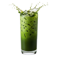  Iced matcha green tea latte splashing