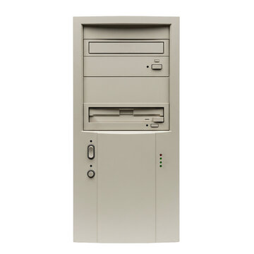 Retro pc computer tower on white background