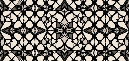 Naklejka premium Abstract monochrome geometric seamless pattern with intricate tessellation of shapes and lines, minimal, fabric