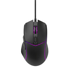 Black gaming mouse with purple led lights
