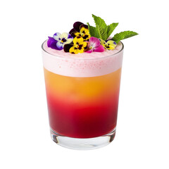Colorful craft cocktail with edible flowers