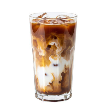 Glass of iced coffee with a milk swirl