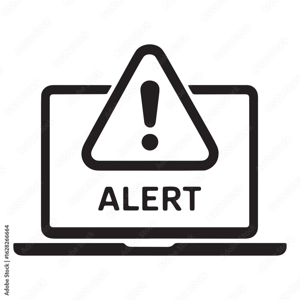 Poster laptop displaying alert sign with exclamation mark and 'alert' text for system warning notification