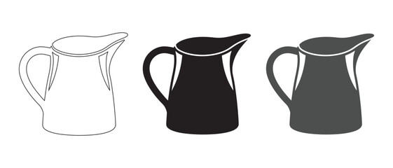 Monochrome Pitcher Illustrations. White, Black, and Gray Variants for Minimalist Design Themes.