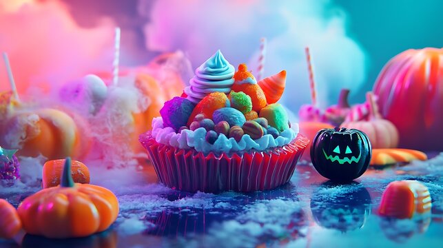 Colorful Halloween sweets with a spooky atmosphere and festive vibes