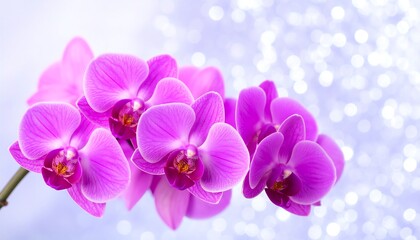 Naklejka premium Vibrant purple orchid blossoms against a bokeh background, showcasing delicate floral beauty