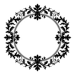 Elegant black ornate floral wreath with intricate swirling leaf patterns and decorative border