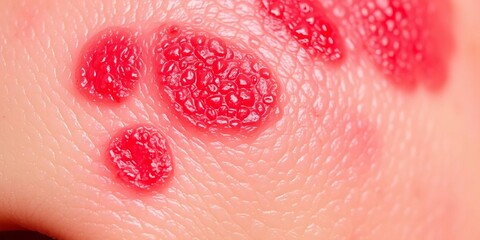 Fototapeta premium Close-up of sunburned skin, redness, peeling, inflammation, sun, inflammation