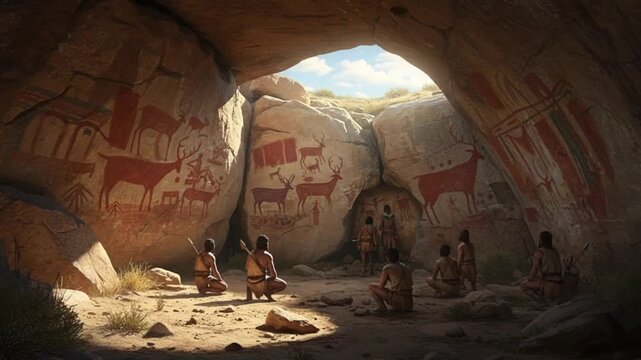 Prehistoric cave with ancient rock art and early humans