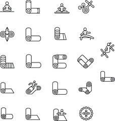Fototapeta premium Comprehensive Yoga and Wellness Line Art Icon Set: A Collection of Symbols Representing Various Poses, Yoga Mats, and Healthy Lifestyle Concepts for Fitness and Health-Related Designs.