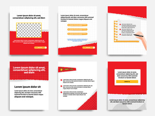 Red social media tutorial, tips, trick, did you know post banner layout template set with sticky paper note clips design element