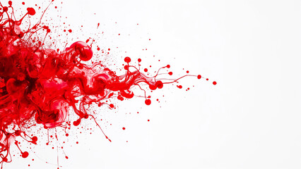 Abstract Red Ink Cloud Exploding and Dripping on White splash splatter