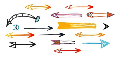 Set of hand-drawn arrows, simple design, isolated on white,  illustration,  arrows