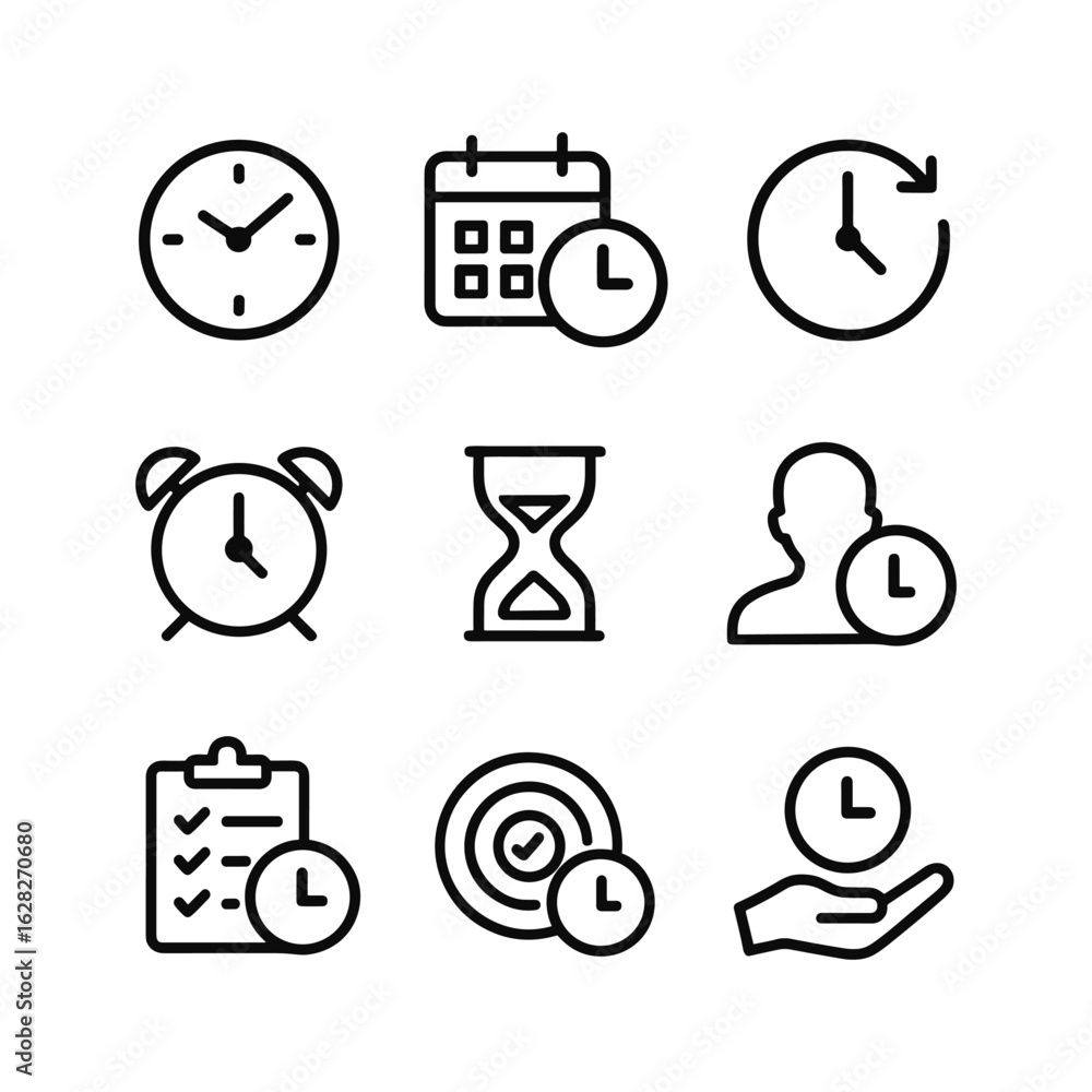Poster workflow and scheduling vectors. outline symbols. line design
