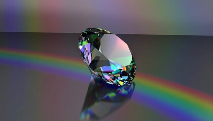 Solitary Diamond Casting a Vivid Rainbow Spectrum on a Reflective Surface