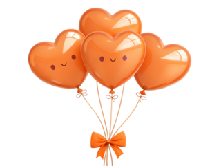 Cute Heart-Shaped Balloons with Smiling Faces - Festive Party Decorations on transparent background