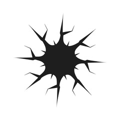 Black abstract jagged hole graphic with sharp pointed edges on a white background broken