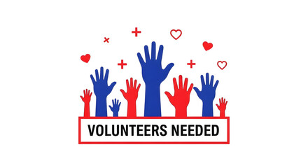 Volunteer Recruitment Banner with Raised Hands and Call for Support in Community Service