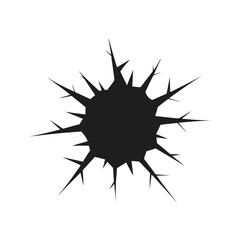 Black Silhouette of a Cracked Hole with Sharp Jagged Edges on White Background broken damage