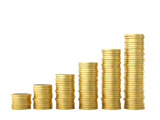 Growing Stacks of Coins with Upward Arrow - Financial Growth and Investment Success on transparent background