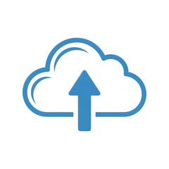 Blue icon of an upward arrow inside a cloud shape, representing cloud upload and data transfer isolated on transparent background