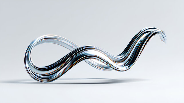Bent metal wire 3D shape isolated. Futuristic chrome squiggle line banner, abstract curved metal element Stock Illustration - Powered by Adobe