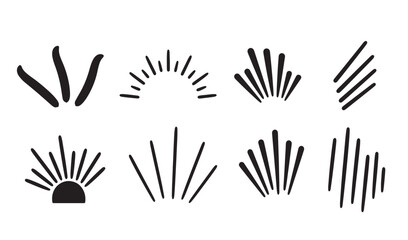 Obraz premium Set of hand drawn sunbursts and rays in various shapes and designs black and white