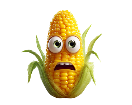 Cartoon corn with scared expression