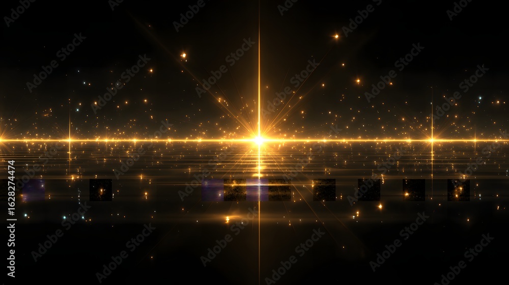 Poster golden grid: abstract light pattern with sparkle effect on black