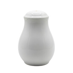 A white ceramic salt shaker, a simple and clean kitchen tableware object, isolated on a transparent background