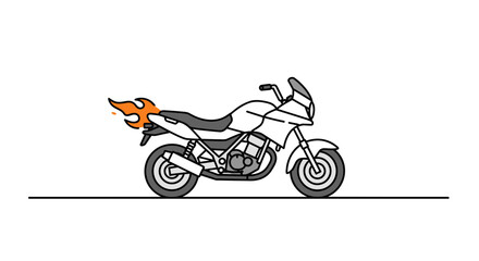 Fototapeta premium Motorcycle with flaming exhaust in black and white illustration