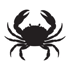 A black crab silhouette on a white background