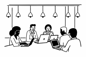 Laptops, business leaders, and team planning in the office for insurance, meetings, or ideas at night. Computers, collaboration, and happy African workers with feedback, solutions, and help on overtim