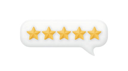 Five golden stars in a white speech bubble on a transparent background rating review isolated on a transparent background