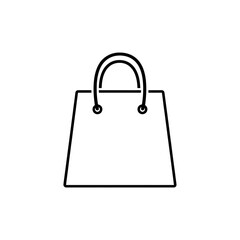 Simple black outline of a shopping bag with handles, isolated on transparent background
