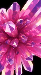 Closeup of a cluster of pink crystals, showcasing their geometric shapes, faceted surfaces, and vibrant color, creating an abstract and luxurious background